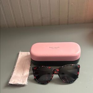kate spade Black Floral Cat-Eye Sunglasses with Red Accents